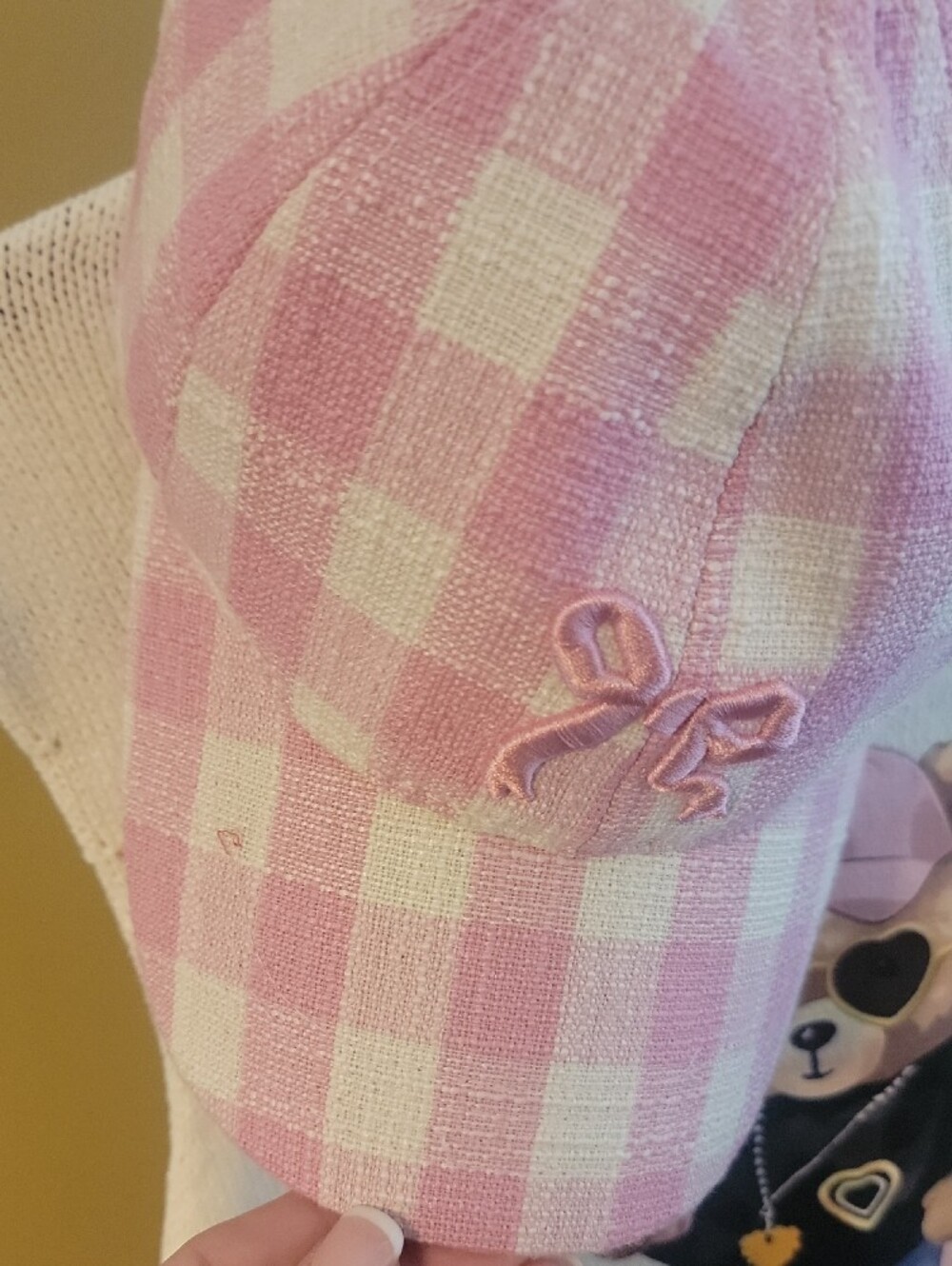 GIFTABLES Adorable Bear Sweater with Pink Gingham Cap & Bear Purse Charm - Picture 2 of 7